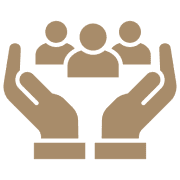 Hands holding people icons